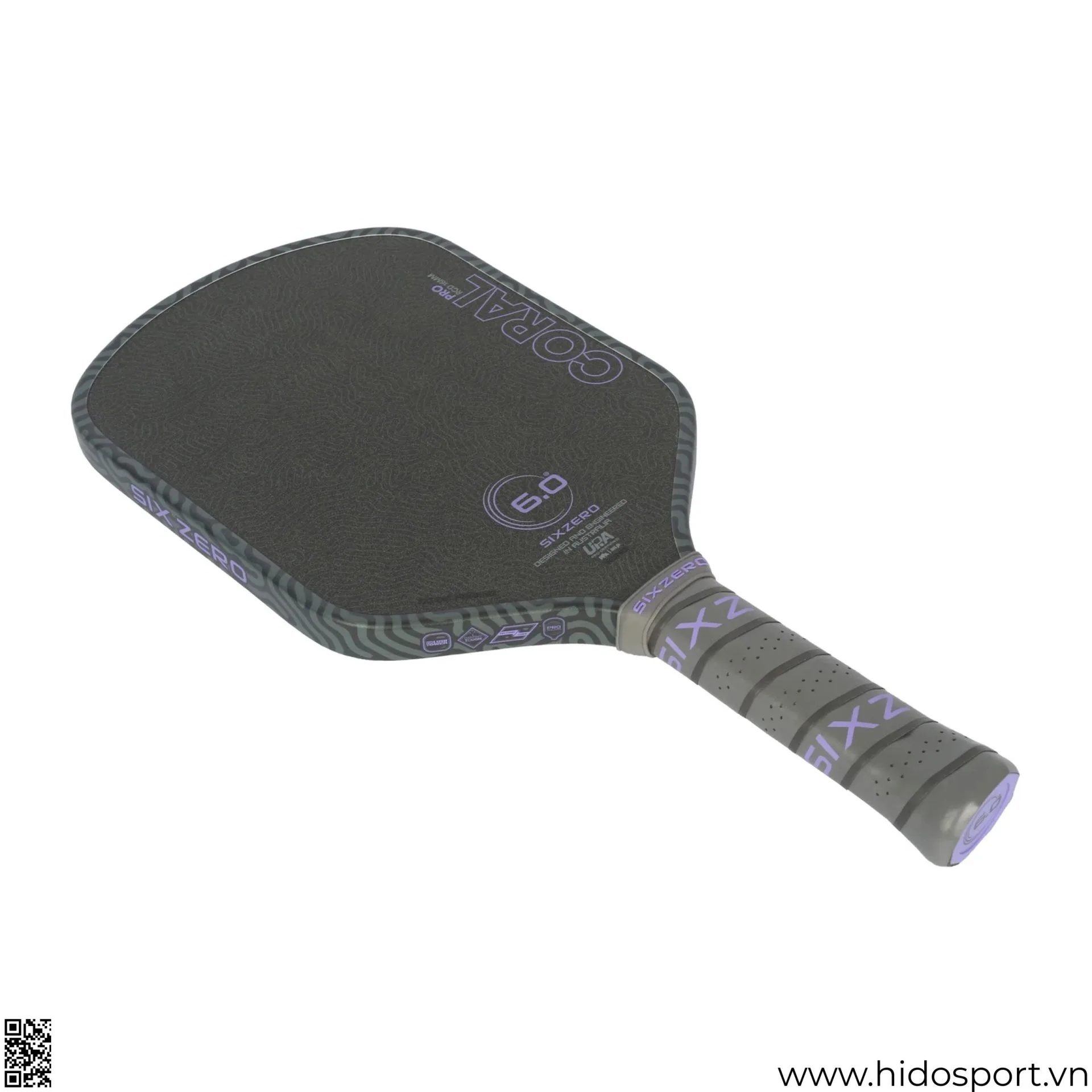 (TITLE)% Vot Pickleball Six Zero Coral Pro 16mm Ultraviolet Elongated Goc Nghieng 001